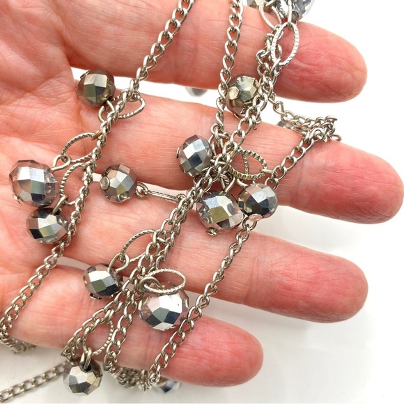 Silver Tone Hematite & Faceted Gass Beads Long Necklace - Picture 3 of 10
